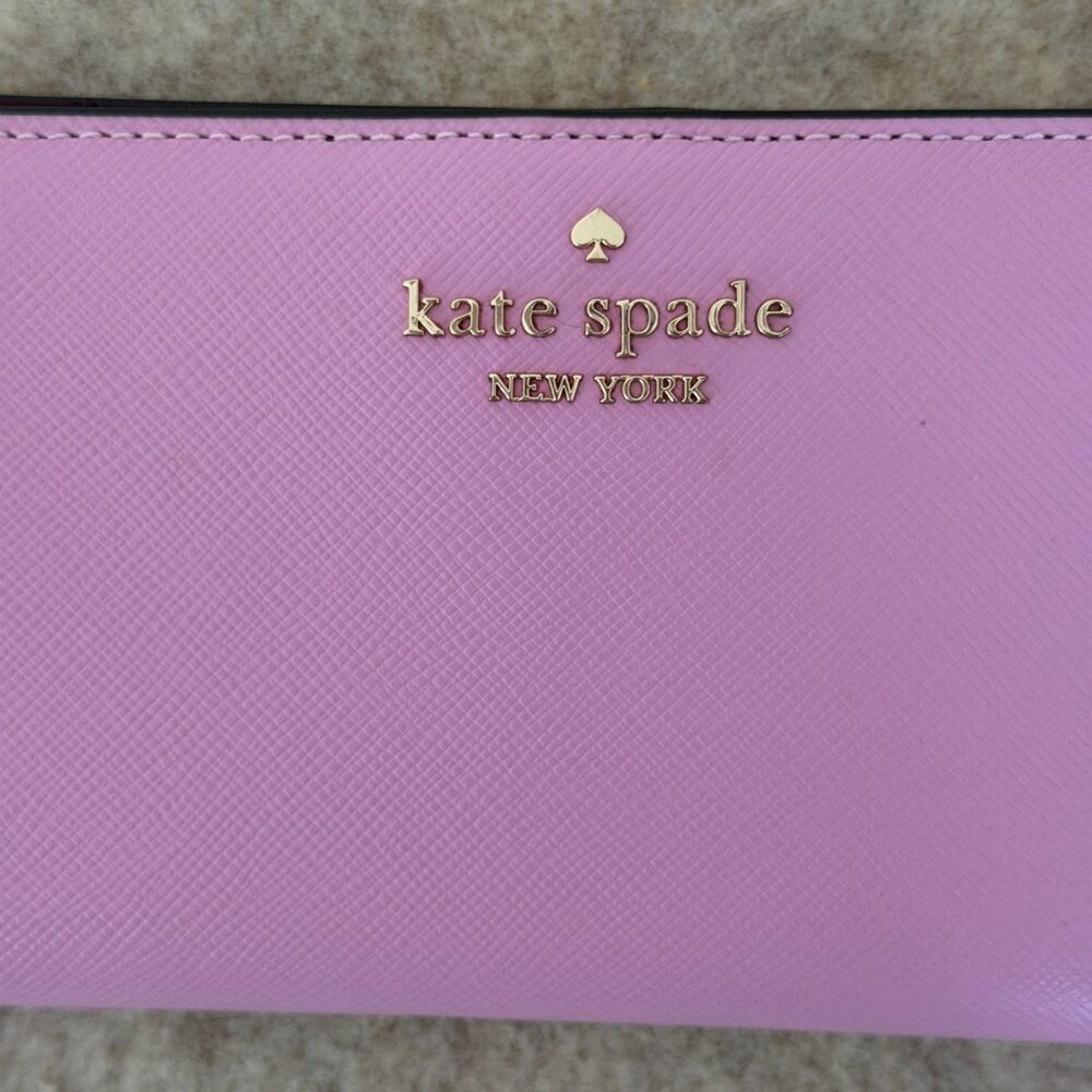 Kate Spade Pink/Purple Leather Wallet Zip Around Saffiano Long Wallet - Picture 6 of 7